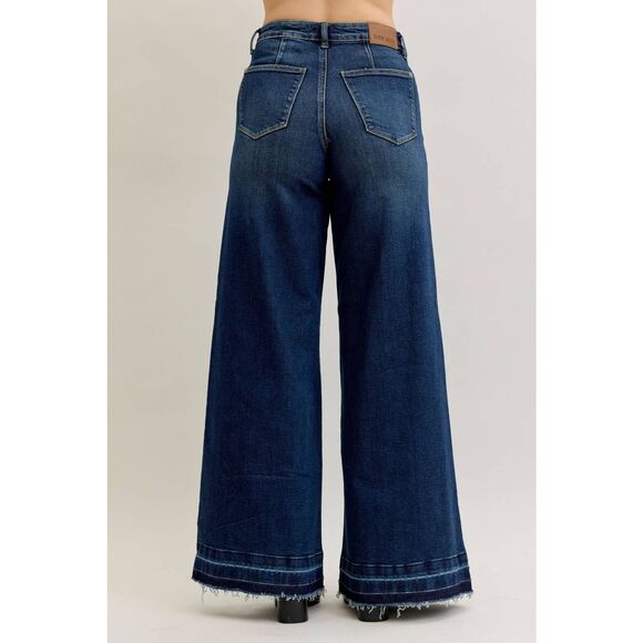 Judy Blue High Waist Palazzo Widest Leg Jeans &  Front Patch Pockets 28" [size 7 - Picture 6 of 7
